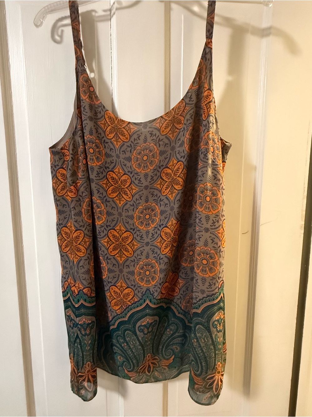 Source Unknown Orange & Teal Patterned Spaghetti Strap Tank